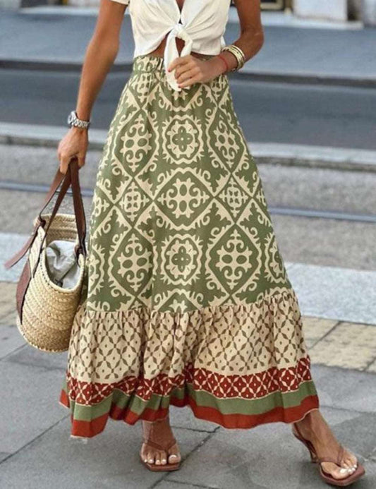 Baroque Tribal Print Maxi Skirt in Black