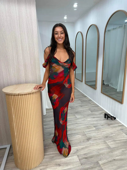 Red and Black Maxi Dress