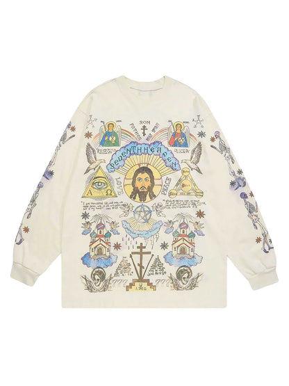 Urban Graffiti Print Long Sleeve Sweatshirts