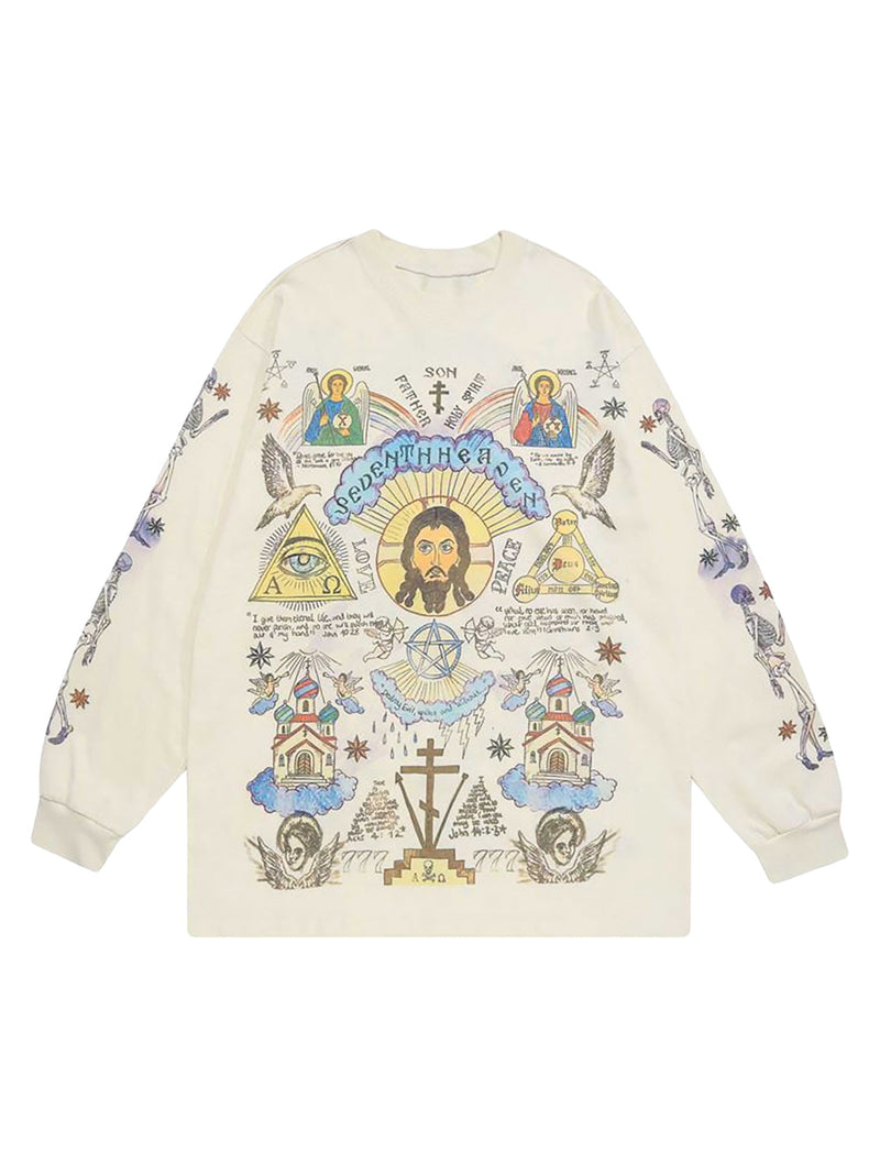Urban Graffiti Print Long Sleeve Sweatshirts