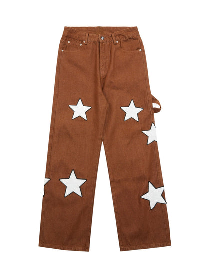 Star-embroidered Denim Pants