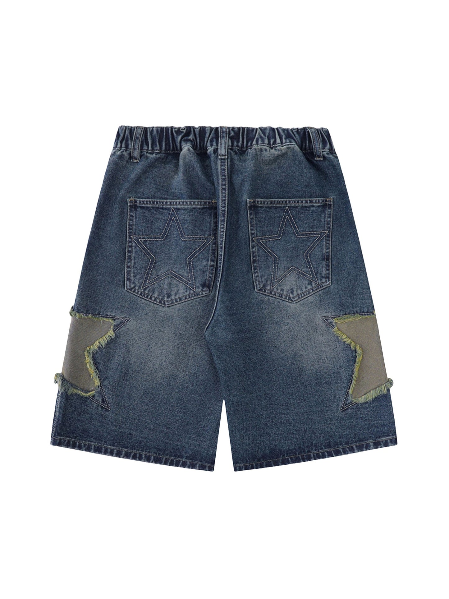 Star-stitched Patched Denim Shorts