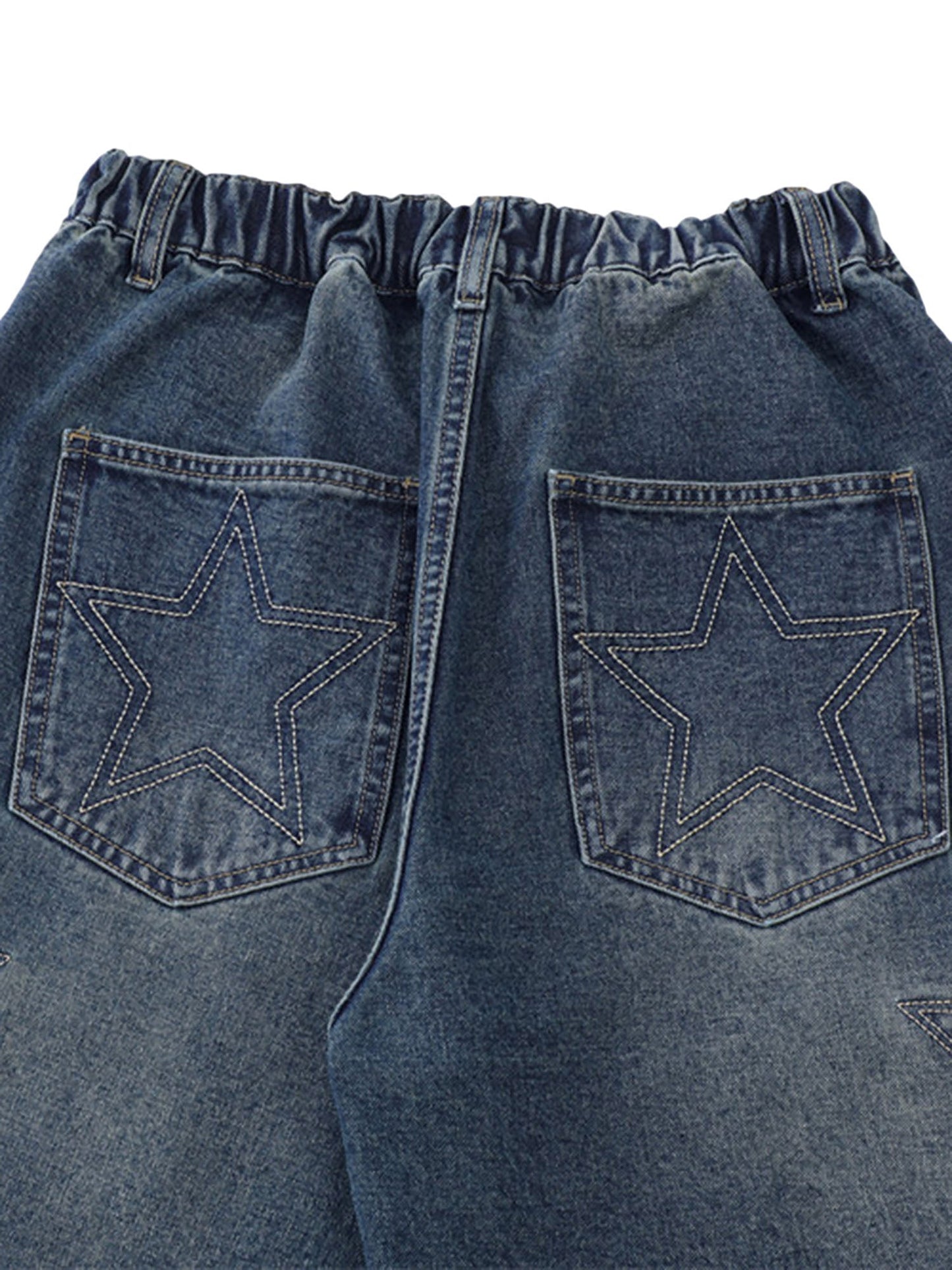 Star-stitched Patched Denim Shorts