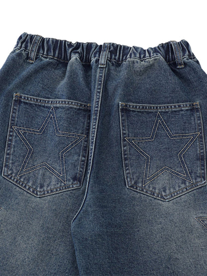 Star-stitched Patched Denim Shorts