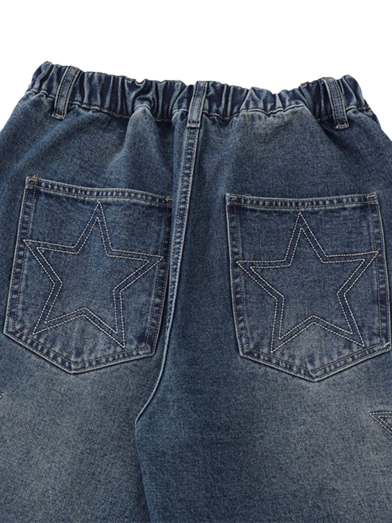 Star-stitched Patched Denim Shorts