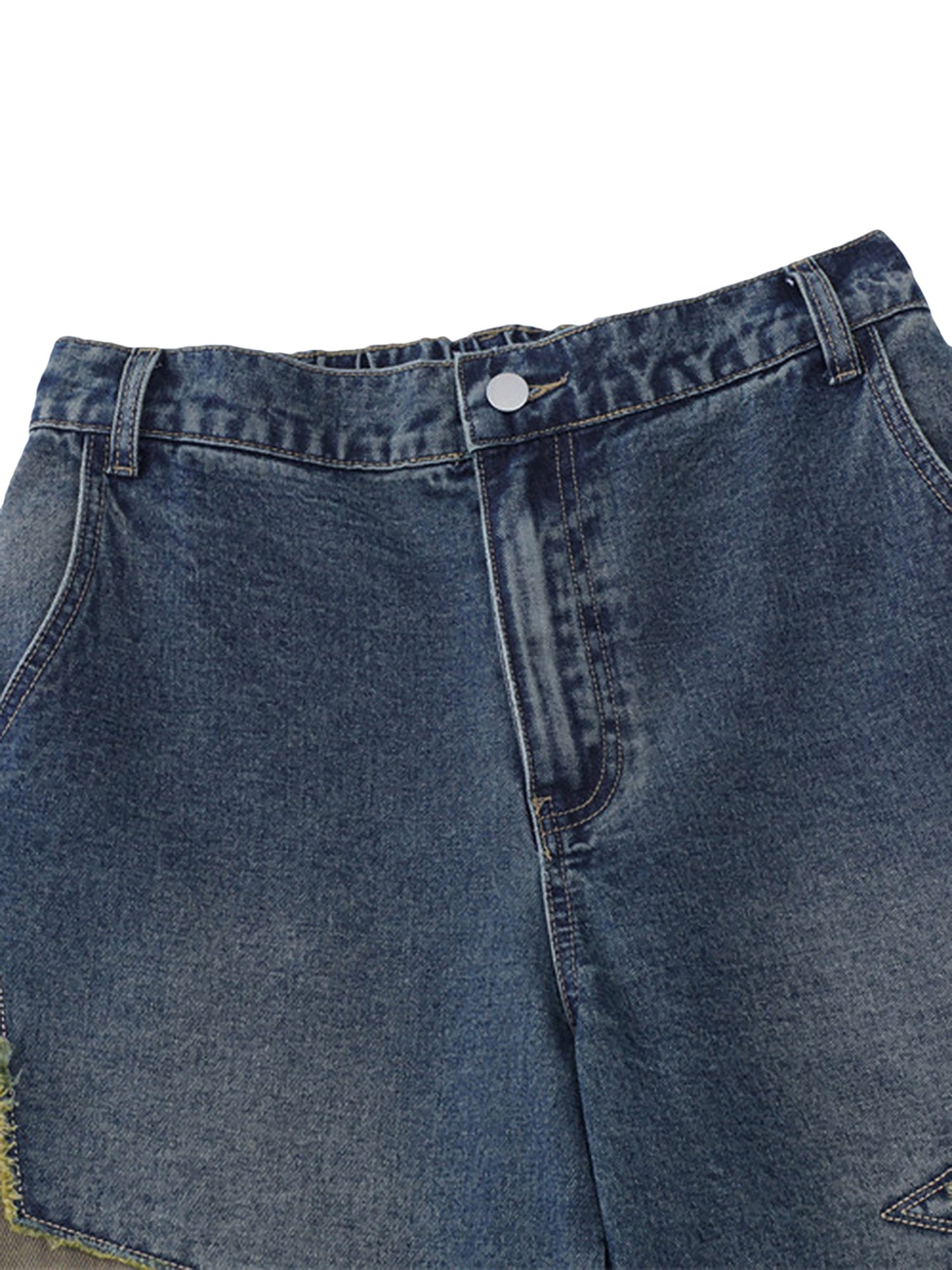 Star-stitched Patched Denim Shorts