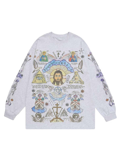 Urban Graffiti Print Long Sleeve Sweatshirts