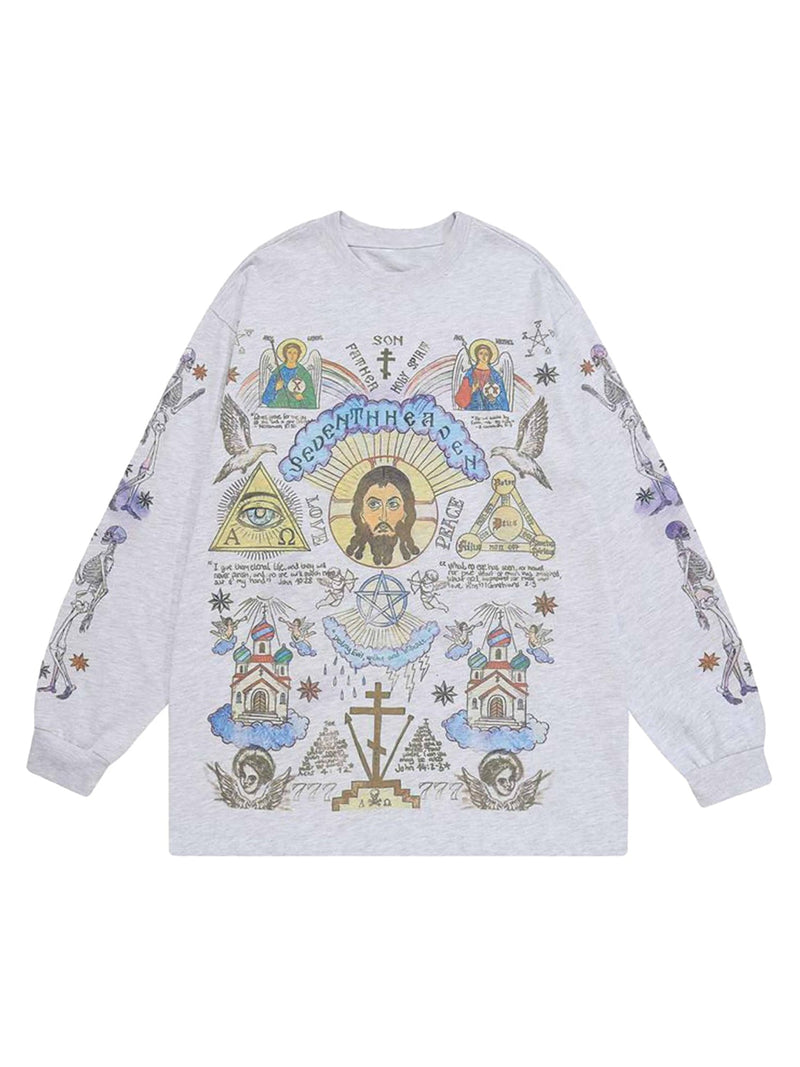 Urban Graffiti Print Long Sleeve Sweatshirts