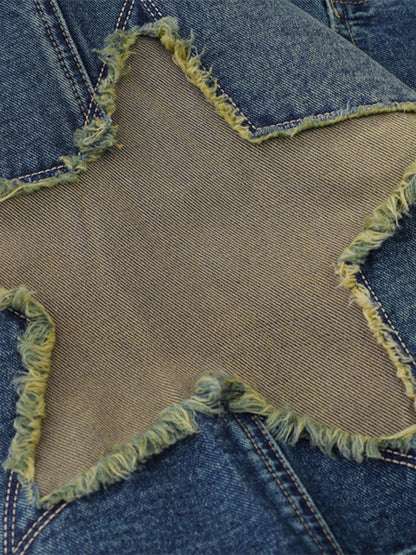 Star-stitched Patched Denim Shorts