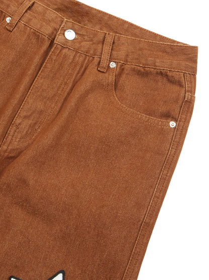 Star-embroidered Denim Pants