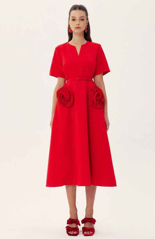 Grace Appliqué Short Sleeve Midi Dress