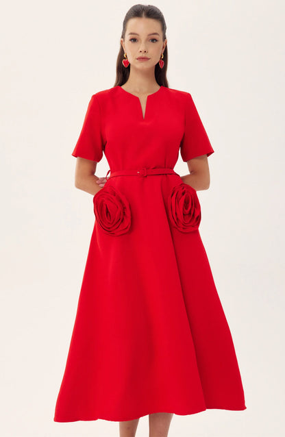 Grace Appliqué Short Sleeve Midi Dress
