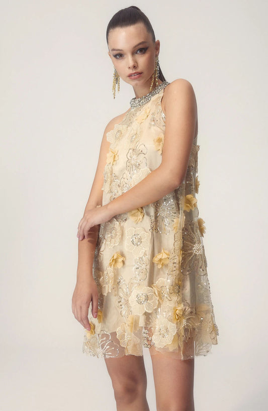 Ella Halter Embroidered Sequins Mini Dress