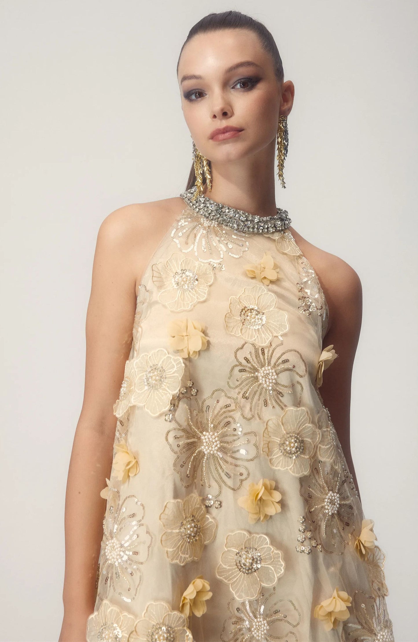 Ella Halter Embroidered Sequins Mini Dress