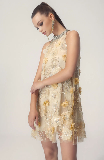 Ella Halter Embroidered Sequins Mini Dress