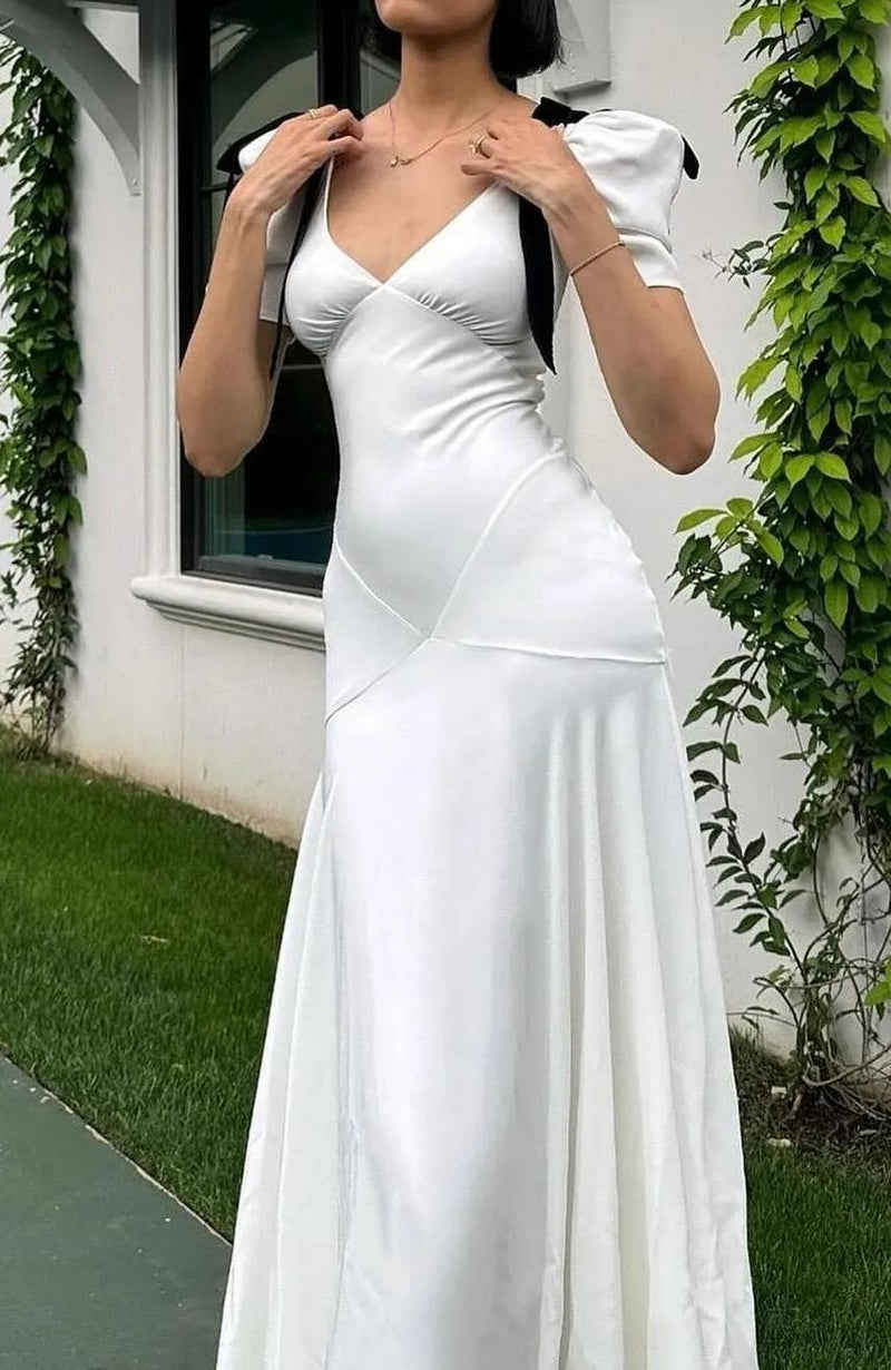 Lesley Bow Tie Puff Sleeve Maxi Dress