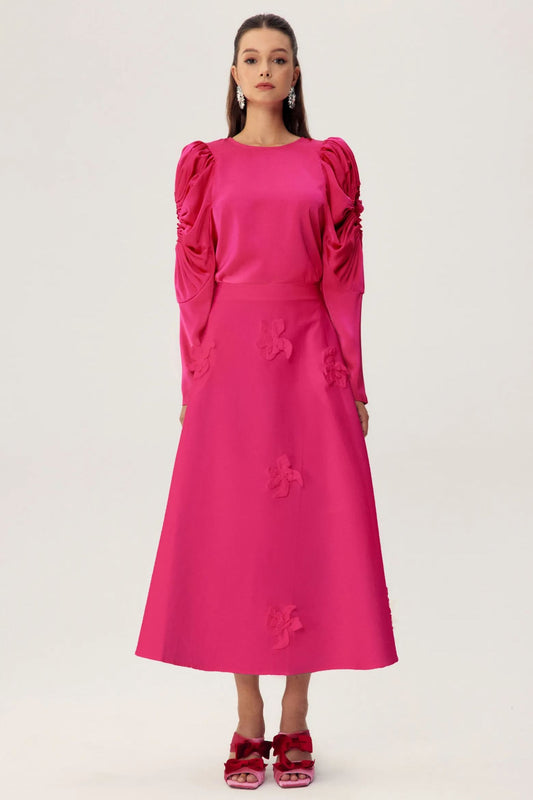 Una Sclupted Flower A-line Midi Skirt