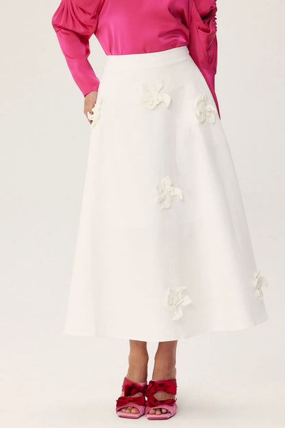 Una Sclupted Flower A-line Midi Skirt