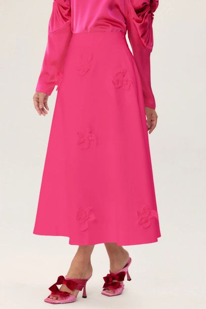Una Sclupted Flower A-line Midi Skirt
