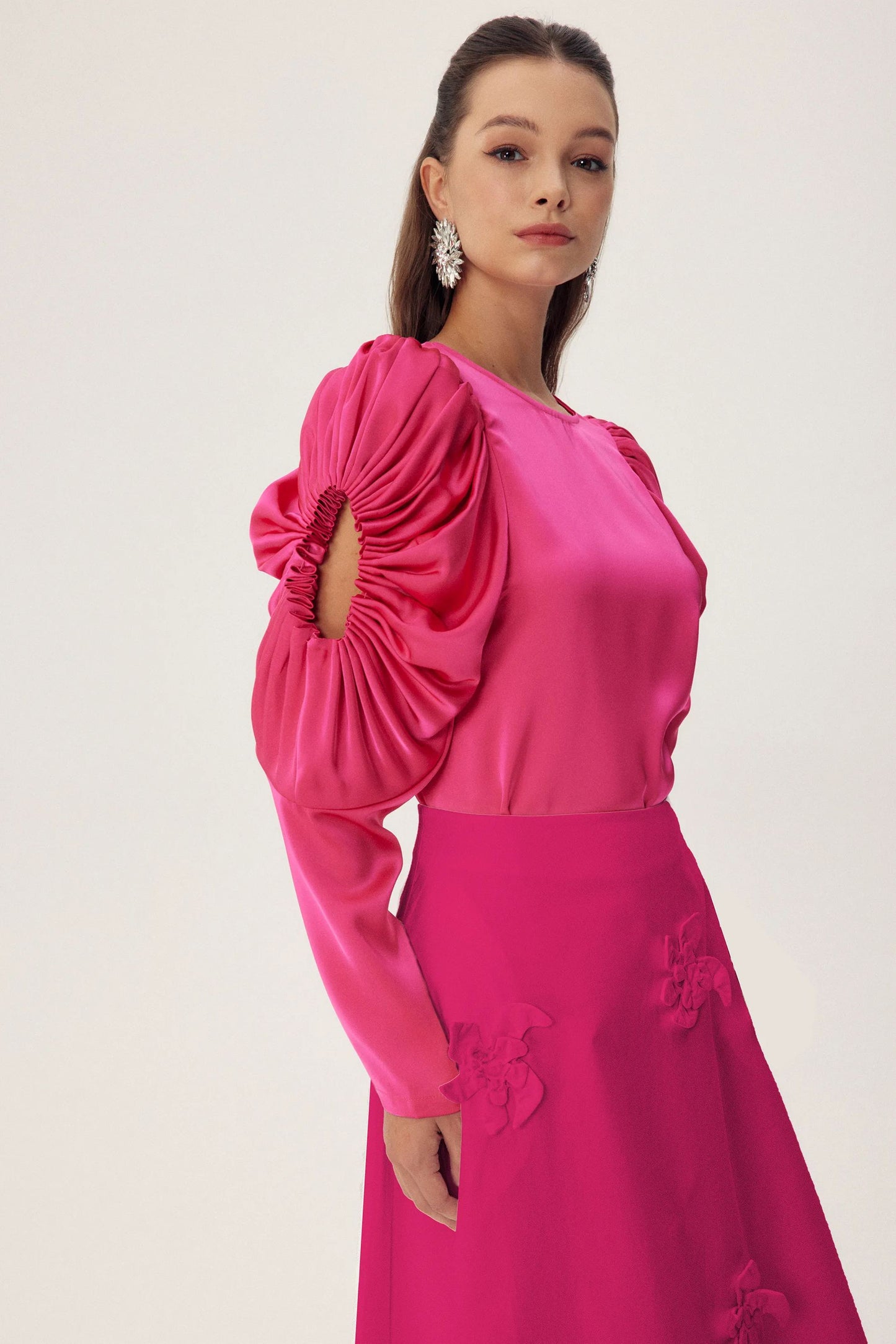 Una Sclupted Flower A-line Midi Skirt