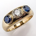 Blue Inlaid Glass Zirconia Gold Ring