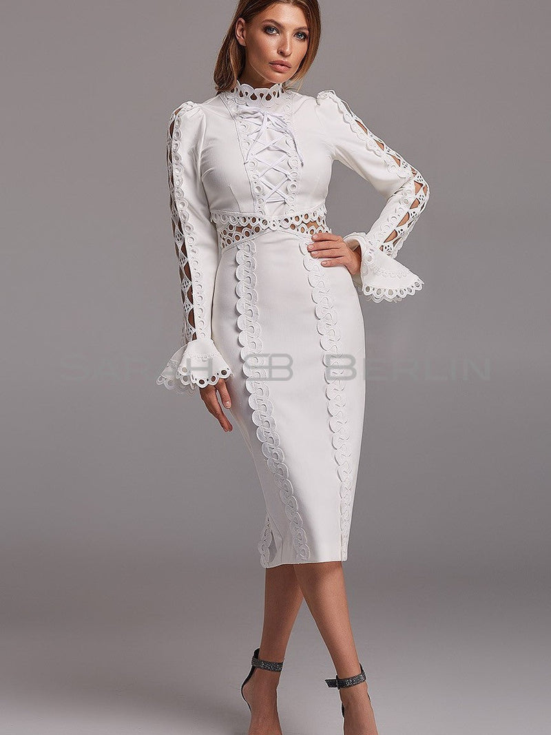 Monophonic Cutout Flare Midi Dress