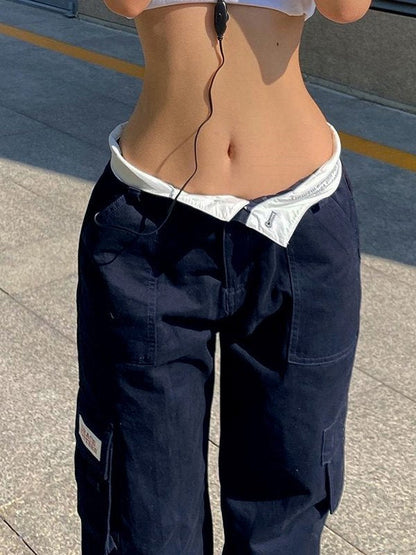 Foldable Waist Y2k Straight Leg Pants