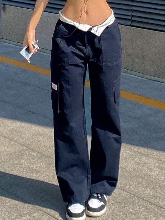 Foldable Waist Y2k Straight Leg Pants