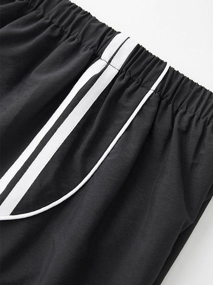 Black Baggy Retro Sport Jogger Pants With Side Piping