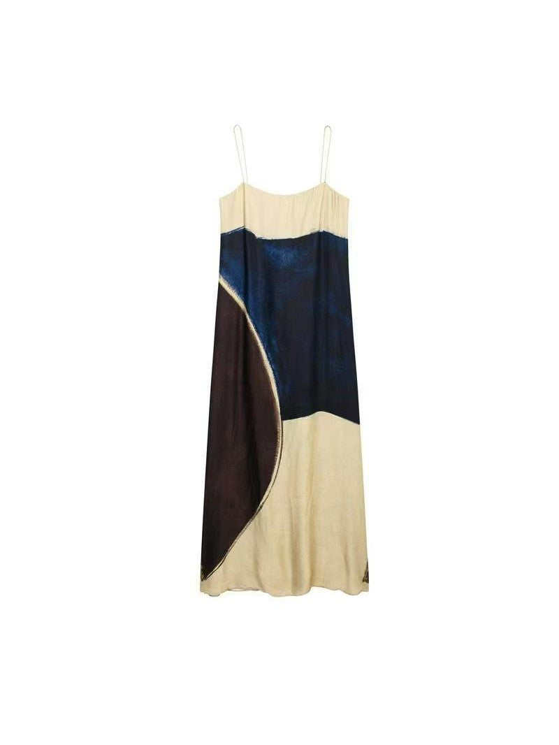 Retro Print Spaghetti Strap Maxi Dress