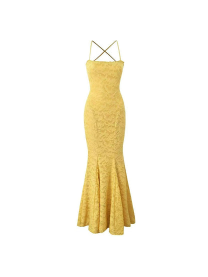 Tied Lace Strap Mermaid Maxi Dress