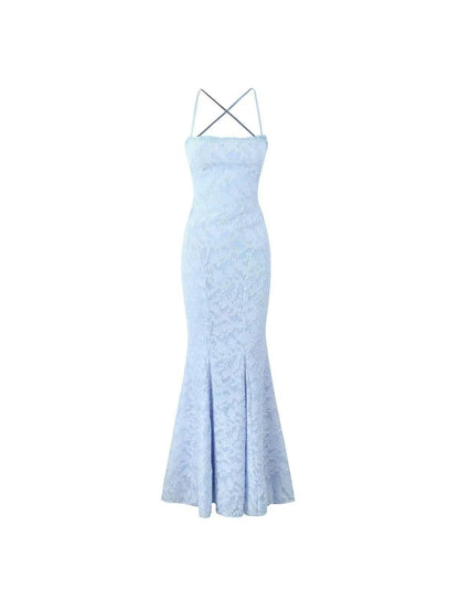 Tied Lace Strap Mermaid Maxi Dress