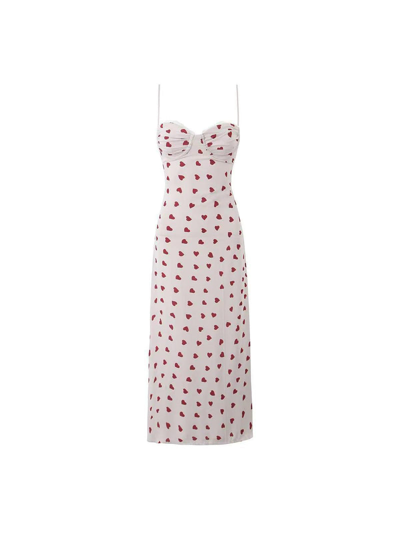 Lace Spaghetti Strap Corset Heart Print Midi Dress