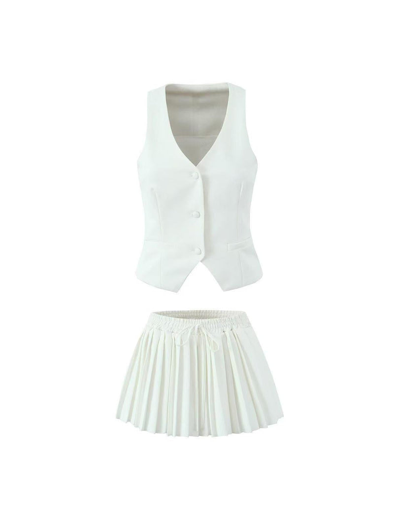 Waist Vest Coat & Flared Skort Skirt Coord Set