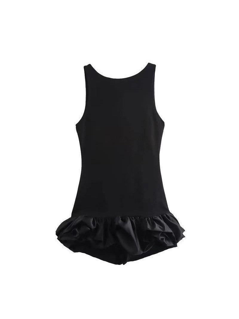 Crew Neck Sleeveless Ruffle Backless Romper