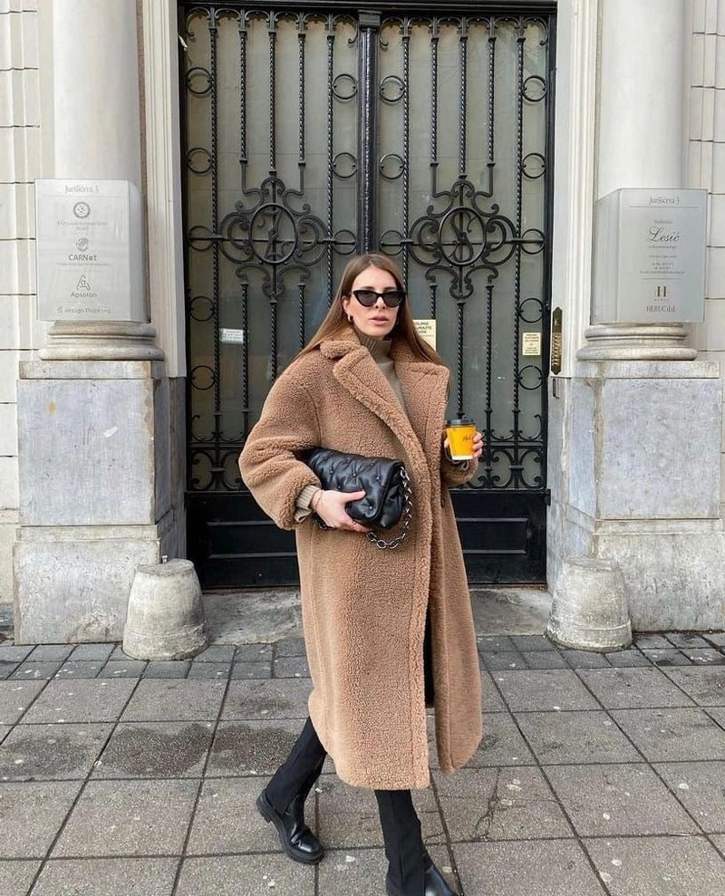 Athalia Double-breasted Long Teddy Coat