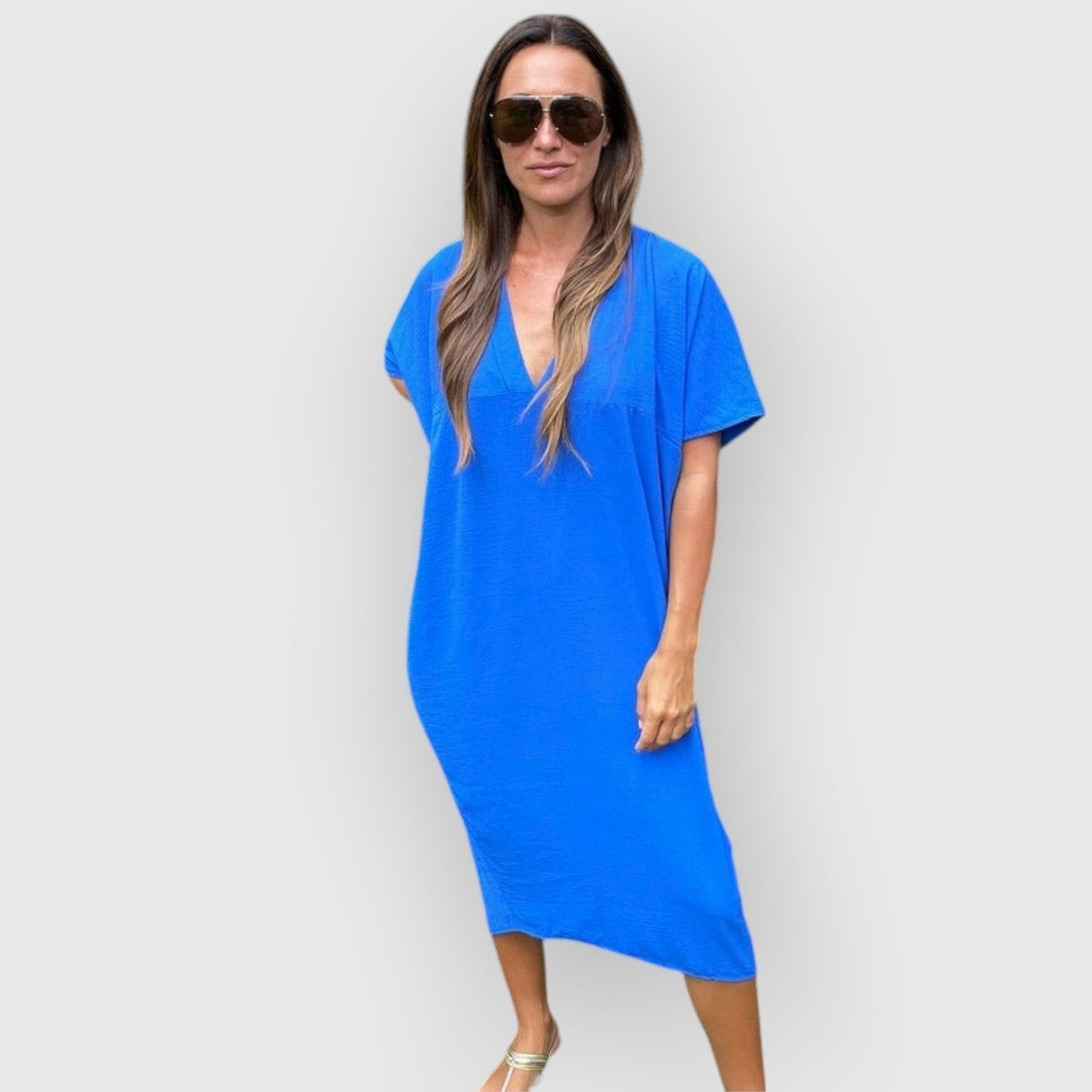 Danielle - Flowy Short Sleeve Midi Dress
