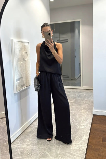 Satin Draped Pants Set