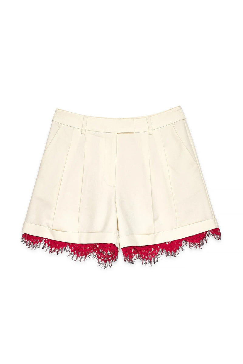 Lace Detail Shorts Set in Off-white