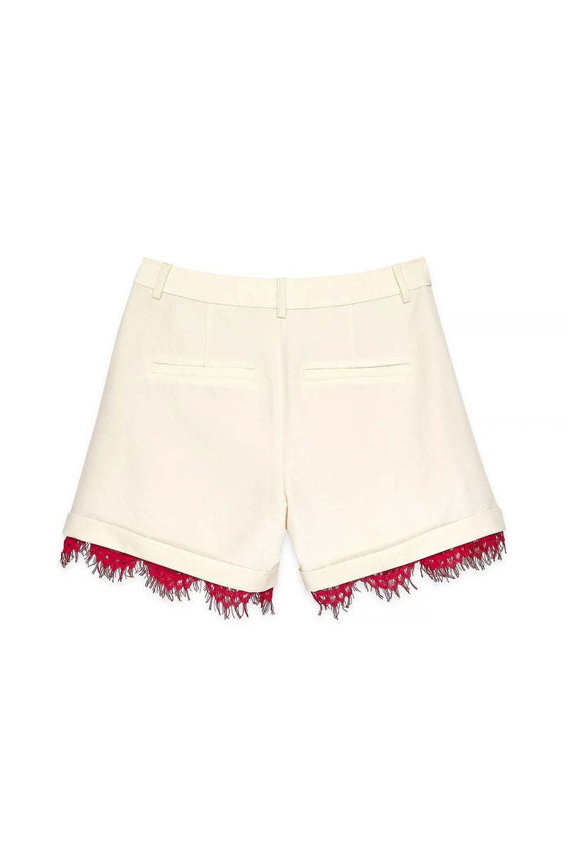 Lace Detail Shorts Set in Off-white