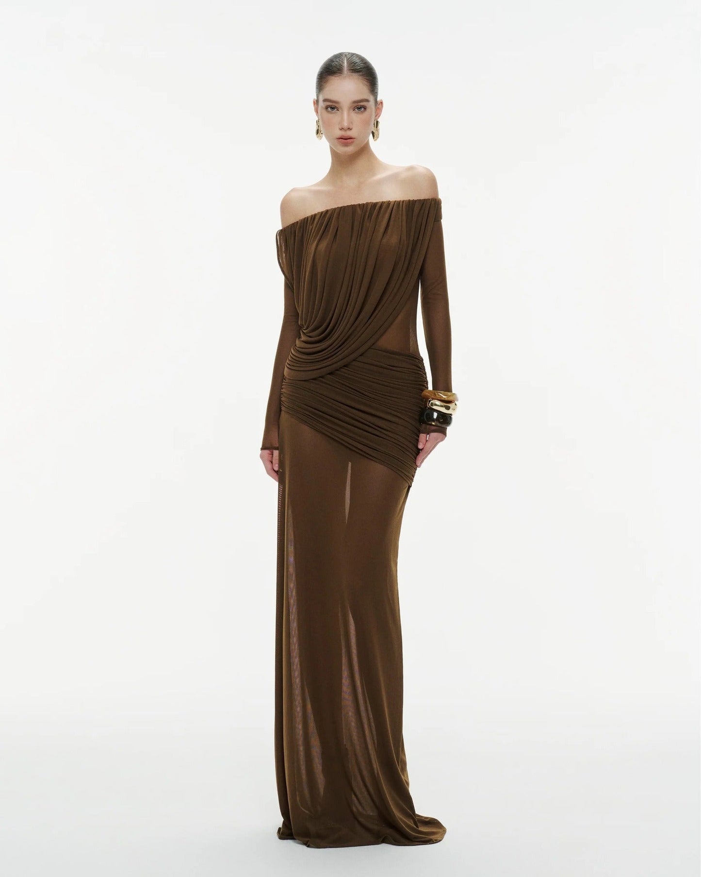 Gaelthis Strapless Ruched Draped Maxi Dress