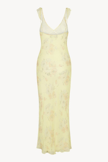 Bow Ruffle Plunge Neck Slim Fit Maxi Dress