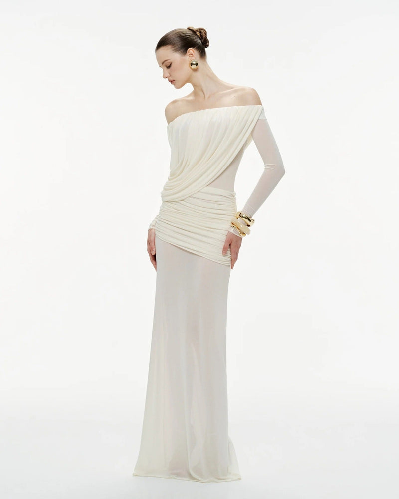 Gaelthis Strapless Ruched Draped Maxi Dress