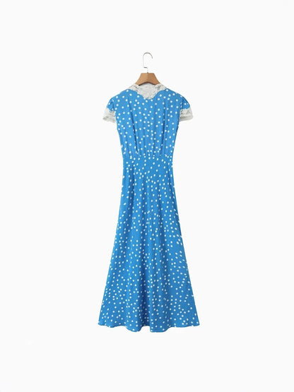 Elmer Blue Polka Dot Chiffon Maxi Dress