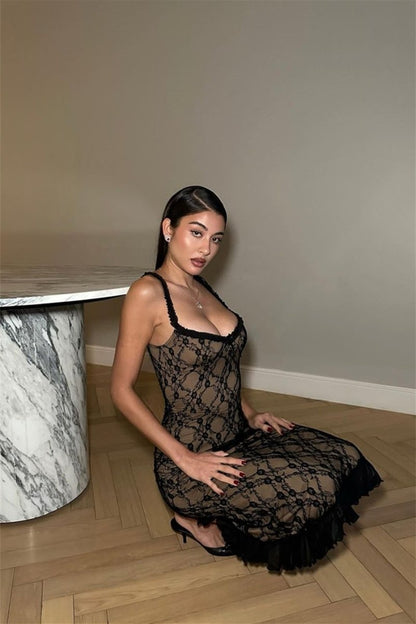 Ina Lace Ruffle Maxi Dress