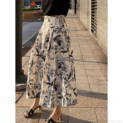 Ink Painting Skirt Autumn Winter High Waist Swing Skirt