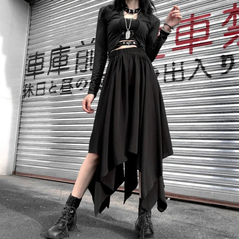 Irregular High Waist Long Skirt
