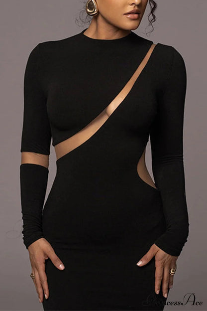 Irregular Slit Long Sleeve Dress