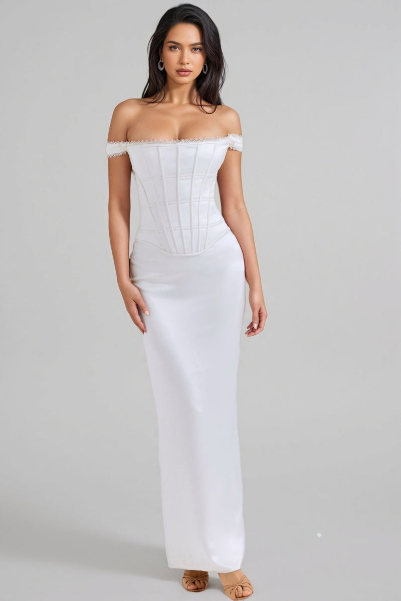 Liviad Ivory Satin Corset Maxi Dress