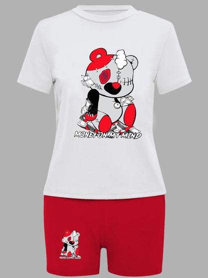 Cartoon Letter Print Shorts Set Ar5012